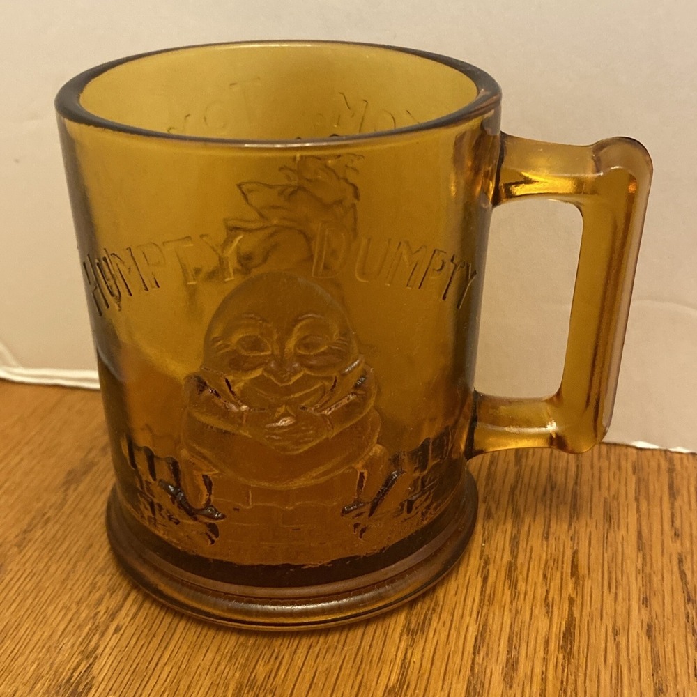 Vintage Tiara Amber Glass Child's Cup Mug Mother Goose Nursery Rhyme Humpty Tom‎